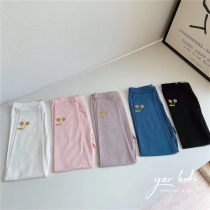 Five Colors Girl Spring Summer Thin style Bottom Pants Children Pure Color Cherry Printed Pure Cotton Long Pants High Bounce Comfort Pants