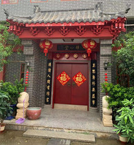 Courtyard gate self-built house antique household double open wood entrance Villa rural pure solid wood retro house Temple