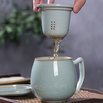 Longquan celadon tea cup ceramic water cup filter with cover office mug home Tea ice crack can be customized