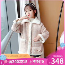 Next win Girls woolen coat medium and long Chinese childrens foreign atmosphere autumn and winter coat plus velvet childrens woolen coat