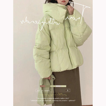  Light green down jacket womens 2021 new design sense niche Korean version thin loose hooded bread cotton clothing winter