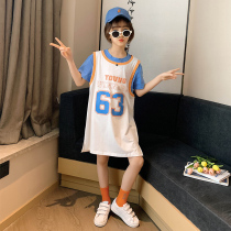 Girls summer dress foreign style net red childrens skirt 2021 new large childrens clothing girls summer T-shirt dress