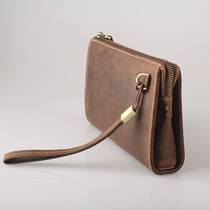 Retro Crazy Mapleather Mens Hand Grab Bag Day Ensemble Mens Bag Large Capacity Handmade Cow Leather Genuine Leather Zipper Handbags Original