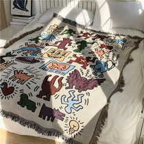 Foreign trade Keith Haring art graffiti sofa blanket decorative blanket 0 98kg