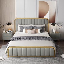 Nordic iron bed net red master bedroom simple thickened reinforced single and double economical modern luxury leather bedstead