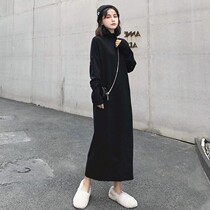 Coat sweater skirt womens autumn and winter temperament inside and outside wear thin knee long skirt French knitted bottoming dress