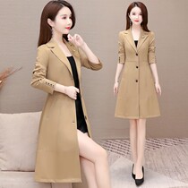 Khaki windbreaker womens autumn 2021 new fashion slim temperament British style collar casual coat tide