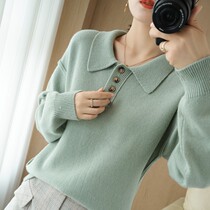 2021 Winter new cardigan womens shirt collar polo neck sweater Korean simple loose wool sweater women