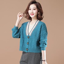 Small knitted cardigan womens short autumn wear 2021 new foreign style sweater jacket high waist coat spring and autumn