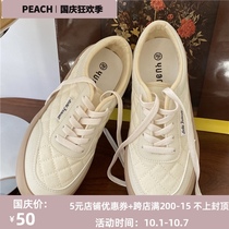Small yellow peach shoes female 2021 autumn vintage cream thick sole bread Big Head shoes ins Korean version of small white shoes