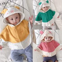 Baby cloak spring and autumn out cloak children cute windproof jacket strawberry embroidered hooded cartoon shawl fashion