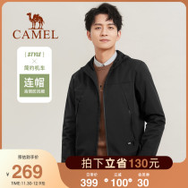 Camel Mens 2021 Autumn New trench coat mens long sleeve hooded jacket tooling outdoor windproof top