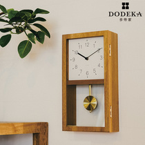 Duodijia wall clock Japanese retro wooden clock Household living room bedroom fashion swing clock Wall clock seat clock
