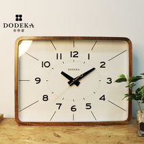 Duodijia Japanese solid wood watch square wall clock Living room household Nordic simple atmosphere Quartz clock wall clock