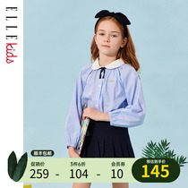 ELLE Kids childrens clothing Girls shirts 2022 Spring new Yangqi Academy Wind pure cotton Children round neck blouses