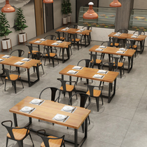Industrial style restaurant dining table and chair combination canteen solid wood merchant dining and drinking hot pot dessert milk tea shop Cafe table and chair