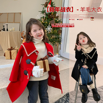 Little pudding baby baby childrens clothing 2021 new girls wool coat childrens foreign style coat baby red winter tide