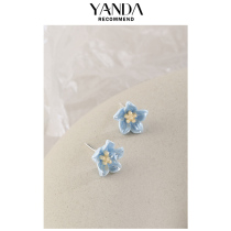 Yanda 925 sterling silver camellia flower stud earrings womens 2023 new foreign style niche design retro resin earrings