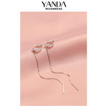 Bright and colorful diamond-shaped hollowed-out ear-in-ear thread integrated 925 pure silver earbuke with long section of flow Su Fashion small crowdart