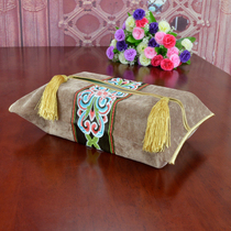 Fabric Chinese style tissue box set brown household finishing embroidered tissue storage set thick velvet paper drawer cloth bag