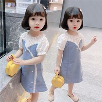 Girls  dresses summer clothes 2021 new female baby western style tencel denim skirt cheongsam princess skirt childrens skirt