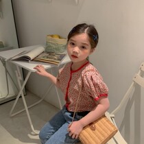 Girls short-sleeved doll shirt 2021 summer new female treasure red floral shirt net red western style short-sleeved T-shirt