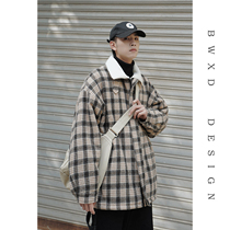 BWXD winter new lamb hair liner plaid cotton coat Korean version of the student loose warm jacket male couple cotton clothes