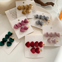 Korea velvet net red love hairpin ins sweet bangs hairpin female autumn and winter side clip Japanese hair accessories