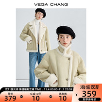 VEGA CHANG suede and fur all-in-one short jacket womens autumn and winter wear plus velvet stand-up collar loose motorcycle jacket