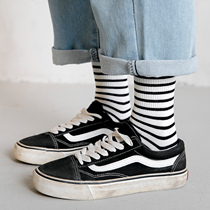 Black and white striped stockings for childrens socks ins trending men cotton stockings cotton spring and autumn stockings