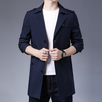 Casual windbreaker mens jacket loose Korean spring and autumn mens mid-length jacket youth British style coat mens trend