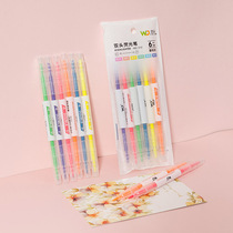 Happiness highlighter color highlight pen stationery luminous pen Art marker pen two-color marker pen color marker pen color neutral gel pen