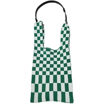 BadBear Checkerboard striped white and green with strap Two-back all-match knitted contrast color detachable super pack