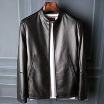 The first layer of sheep leather Haining leather mens thin collar leather jacket spring and autumn dad casual soft leather jacket