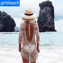 Sexy hollow backless lace crocheted bikini blouse sunscreen womens swimsuit outside beach coat holiday outfit