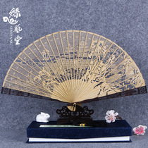 Silk Art Hall Burmese wood fan Honolulu fan Chinese wind folding fan Female Style Gift Hollowed-out Carved Flower Ancient Wind Crafts Fan