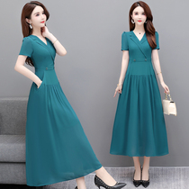 Your lady age reduction belly dress female 2021 summer new wide lady temperament socialite high-end skirt