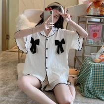 Princess style pajamas womens summer sweet and lovely pure cotton 2021 new short-sleeved cardigan Korean version of the home suit suit