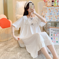 Princess wind nightgown women Summer cotton short sleeve thin cute loose size 2021 new home wear pajamas