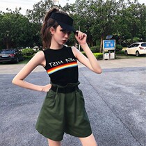 Hong Kong flavor color bar letter vest female summer new Korean version of retro Joker slim slim sleeveless shirt student tide