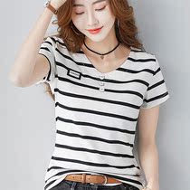 Solid color slim thin cotton short sleeve T-shirt female 2021 New Korean students Joker half sleeve womens coat tide