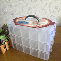 Large three-layer transparent storage box Portable toy trolley finishing box Multi-grid jewelry puzzle card classification box