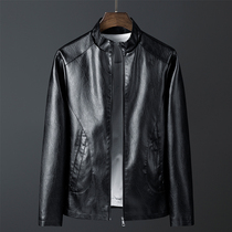 Mens leather jacket mens spring and autumn Korean version of slim trend handsome autumn and winter New velvet locomotive puleather jacket