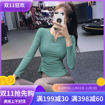 Fitness top female tight stretch long sleeve V collar quick dry T-shirt Slim casual running sports temperament yoga clothing autumn