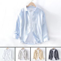 Summer shirt mens linen thin breathable Japanese jacket Mens long-sleeved white sunscreen cotton hemp casual top dress