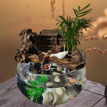 Fish tank Living room Small home office Balcony Desktop glass round net red goldfish tank creative water landscaping