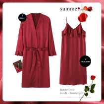 Sleepwear Girl Spring Autumn Ice Silk Sexy Sleeping Dress Bride Morning Gown Red Wedding Wedding Method Fall Advanced Sensational Sleeping Robe