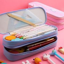 Double-layer Primary School multifunctional stationery box Childrens pen case large capacity simple pencil box male and female Zipper pen bag