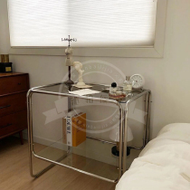 Medieval stainless steel glass coffee table bedside table table coffee table homestay ins Wind studio double shelf