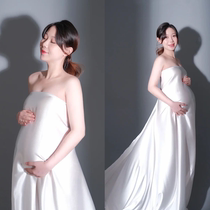 New Photography Pregnant Women Photo Photo Atmospheric Clothing Skirt Fashion White Satin Fairy Photo Studio Pregnant Mommy Photo